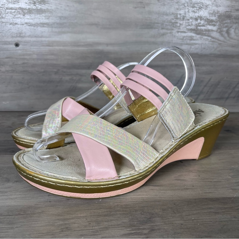 Alegria Women EU40 US9.5-10 Leila Pink Low Wedge Slip On Strappy Comfort Sandals